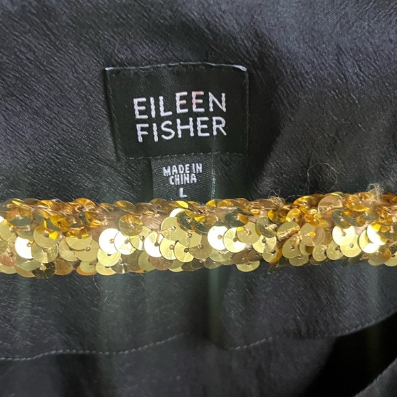 Eileen Fisher 100% Silk Black Open-Front Long Drapey Cardigan with Pockets - Picture 3 of 8